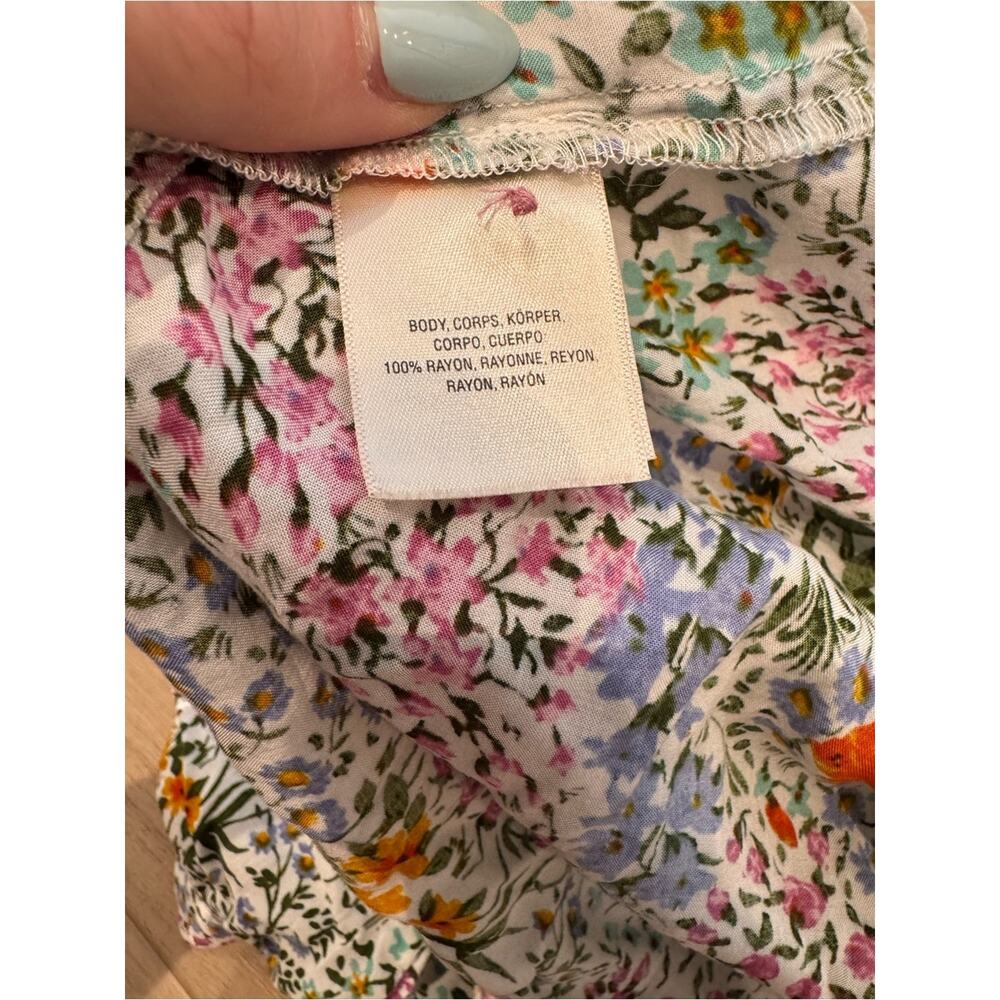 Anthropologie White Multicolor Floral V-Neck Short Sleeve Blouse - Picture 6 of 6